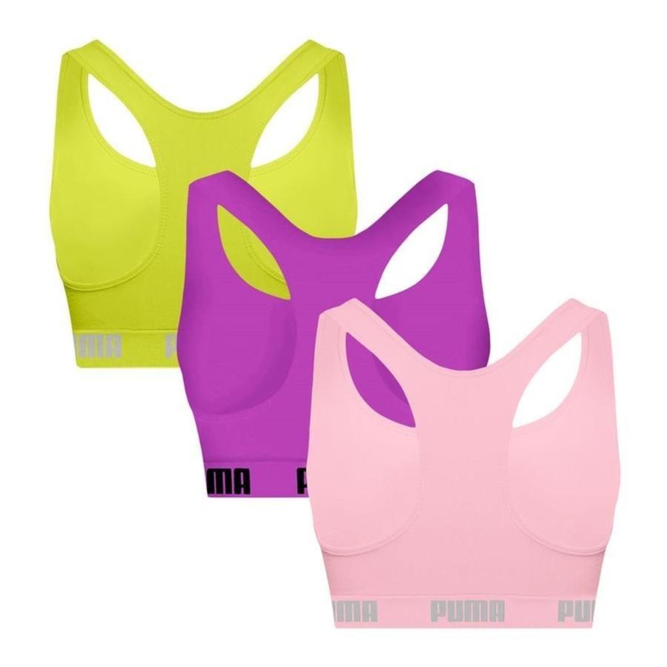 Kit Tops Fitness sem Bojo Puma Nadador sem Costura - 3 Unidades - Feminino - Foto 2