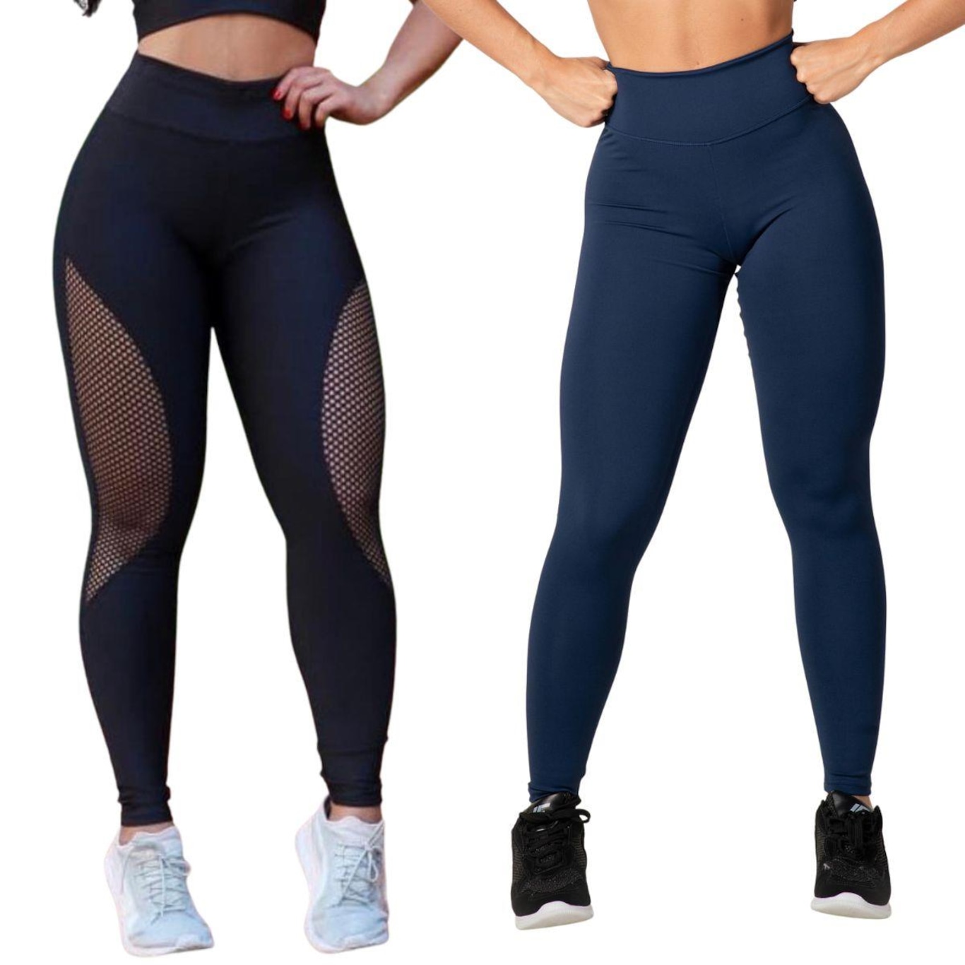 Kit Belmento: Calça Legging Arrastão + Calça Legging Básica Academia - Feminina - Foto 1