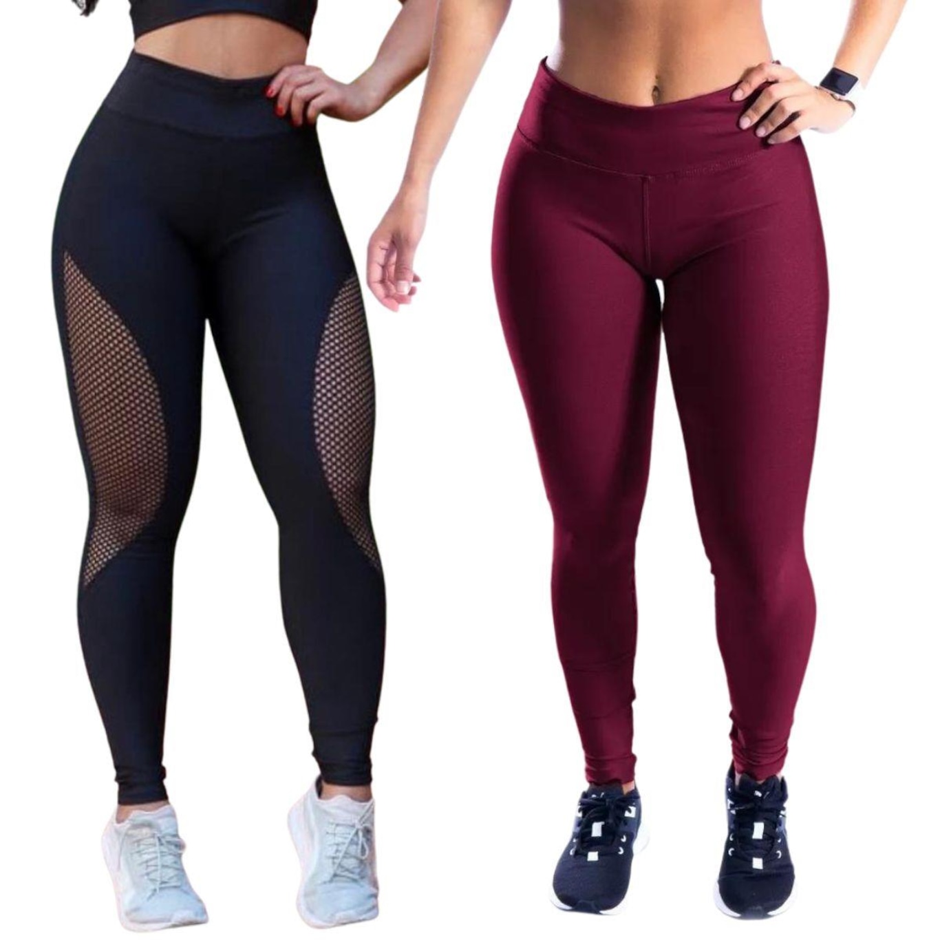 Kit Belmento: Calça Legging Arrastão + Calça Legging Básica Academia - Feminina - Foto 1