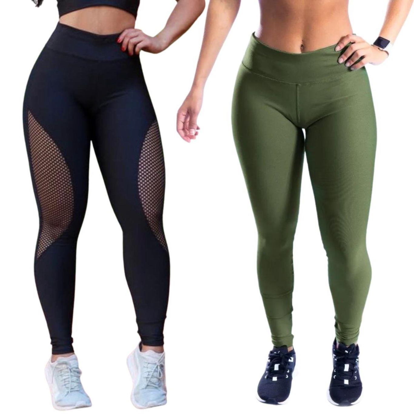 Kit Belmento: Calça Legging Arrastão + Calça Legging Básica Academia - Feminina - Foto 1