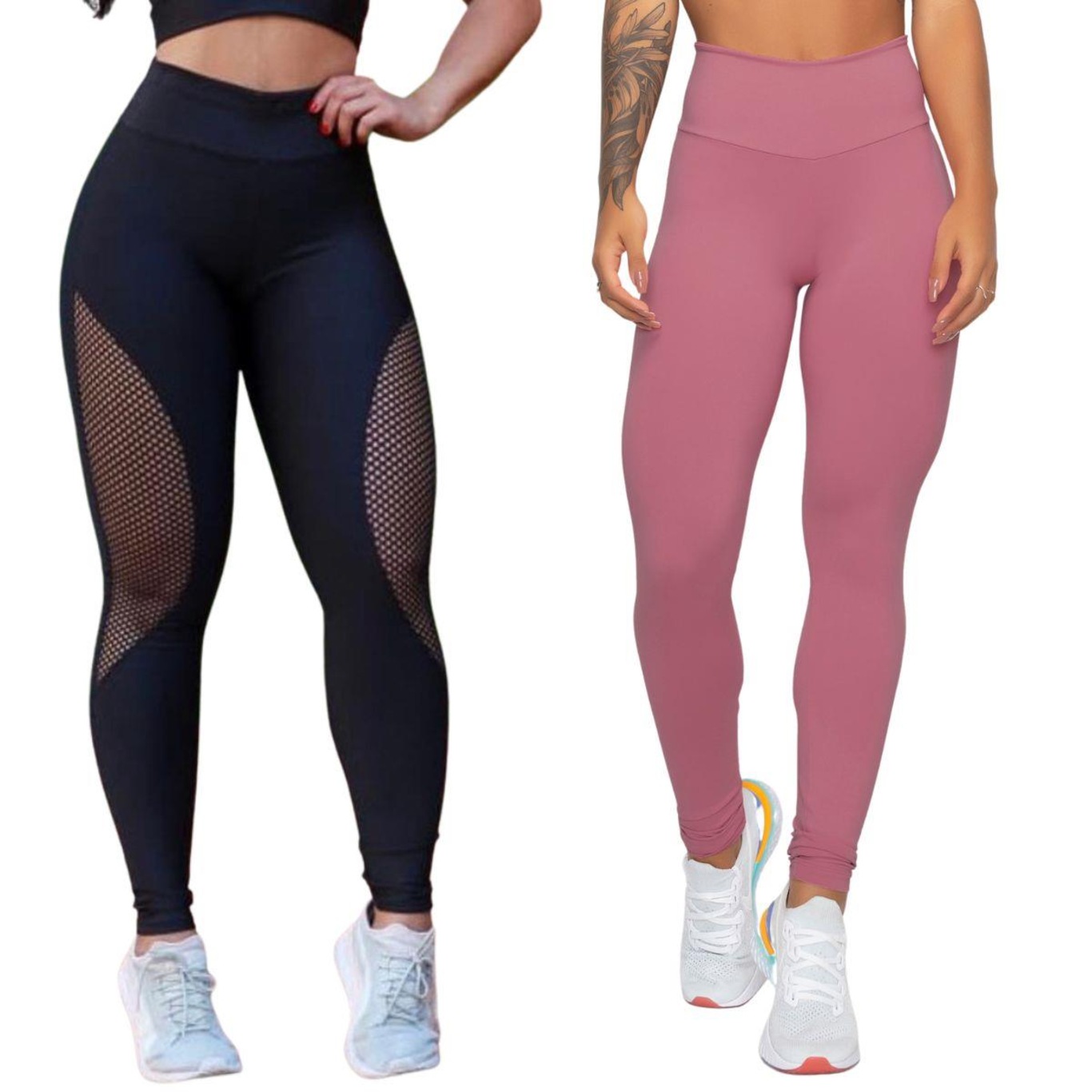 Kit Belmento: Calça Legging Arrastão + Calça Legging Básica Academia - Feminina - Foto 1