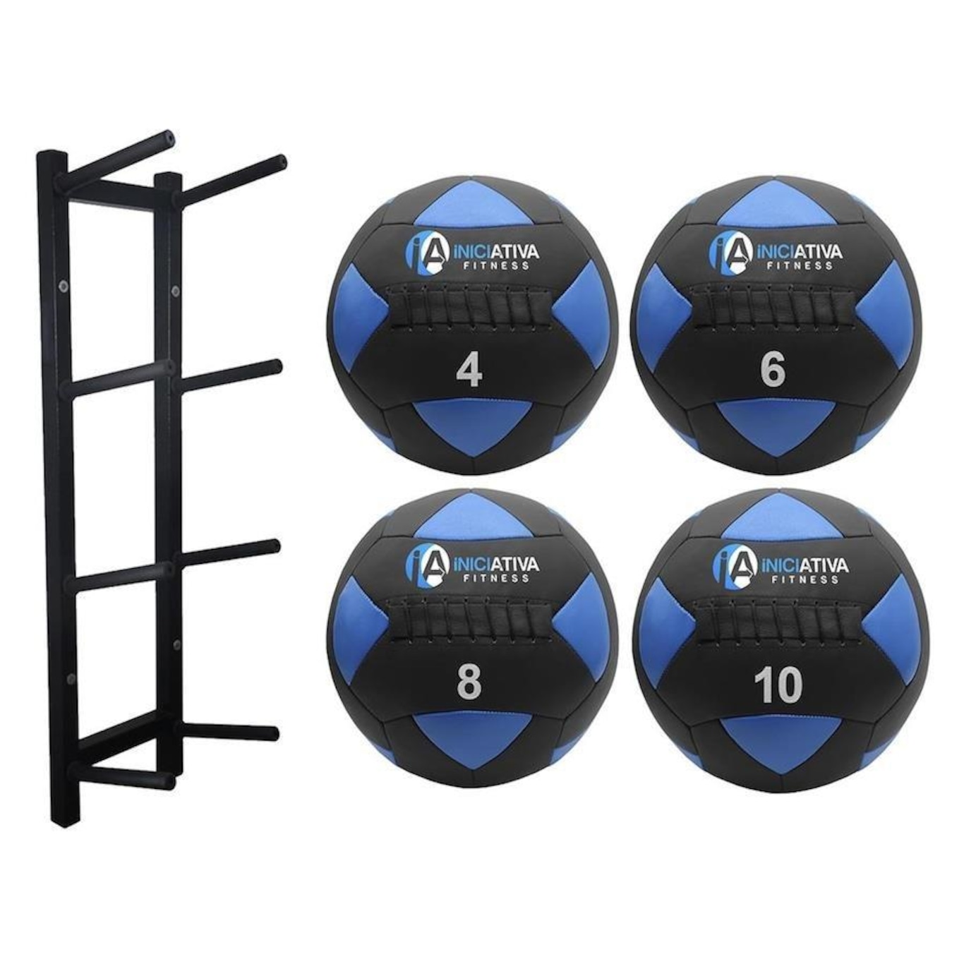 Kit Iniciativa Fitness: 1 Suporte para Wall Ball + 4 Wall Balls 4Kg, 6Kg, 8Kg e 10Kg - Foto 1