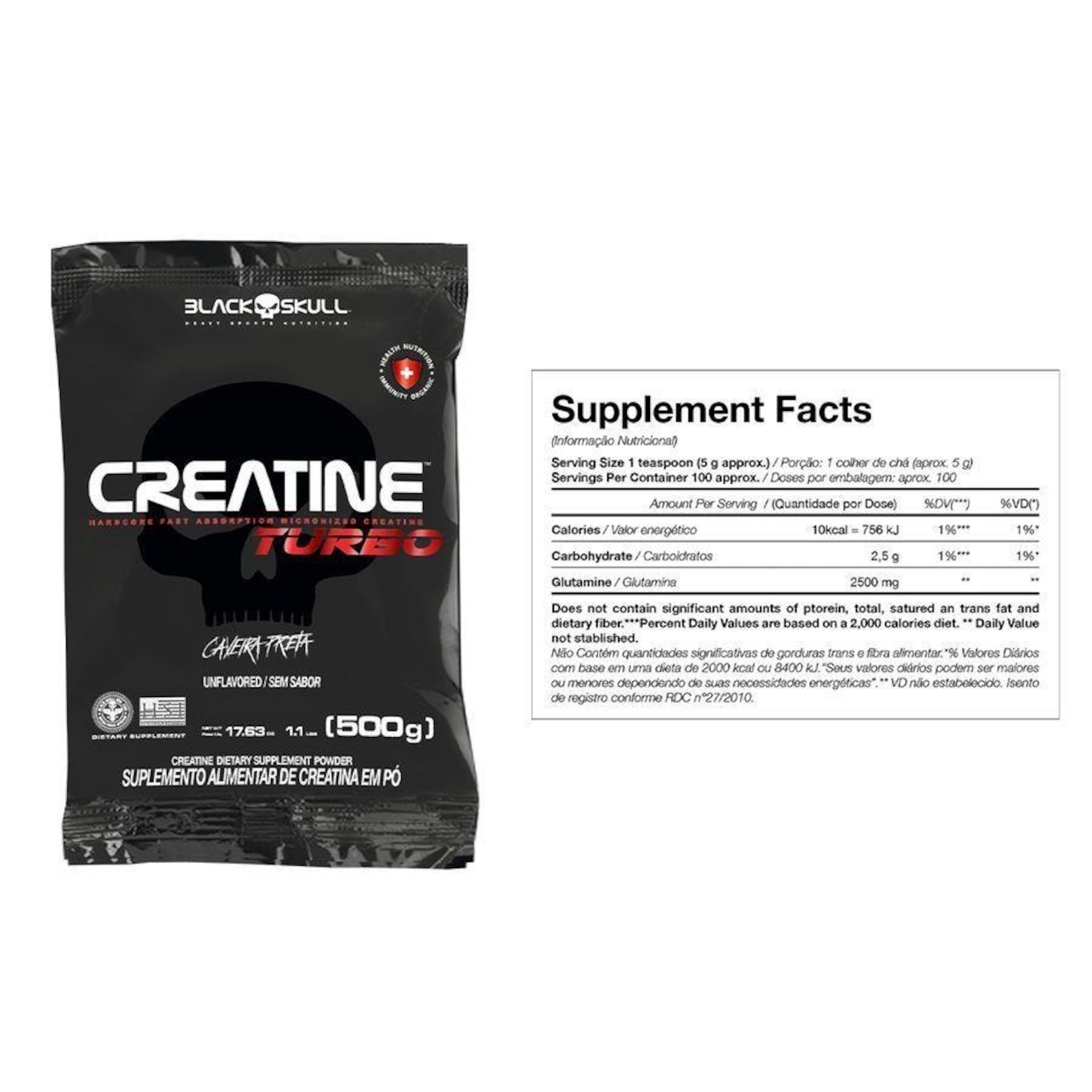 Creatina Refil Black Skull Turbo - 500g + Pote 300g - Foto 2