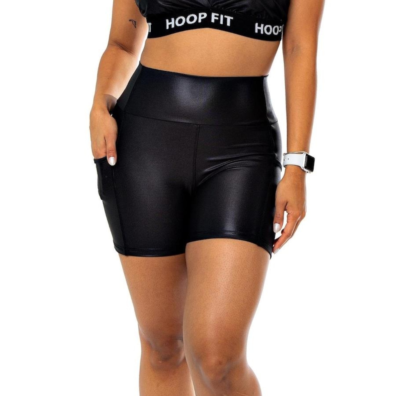 Shorts Hoopfit Cirre Cós Alto - Feminino - Foto 4