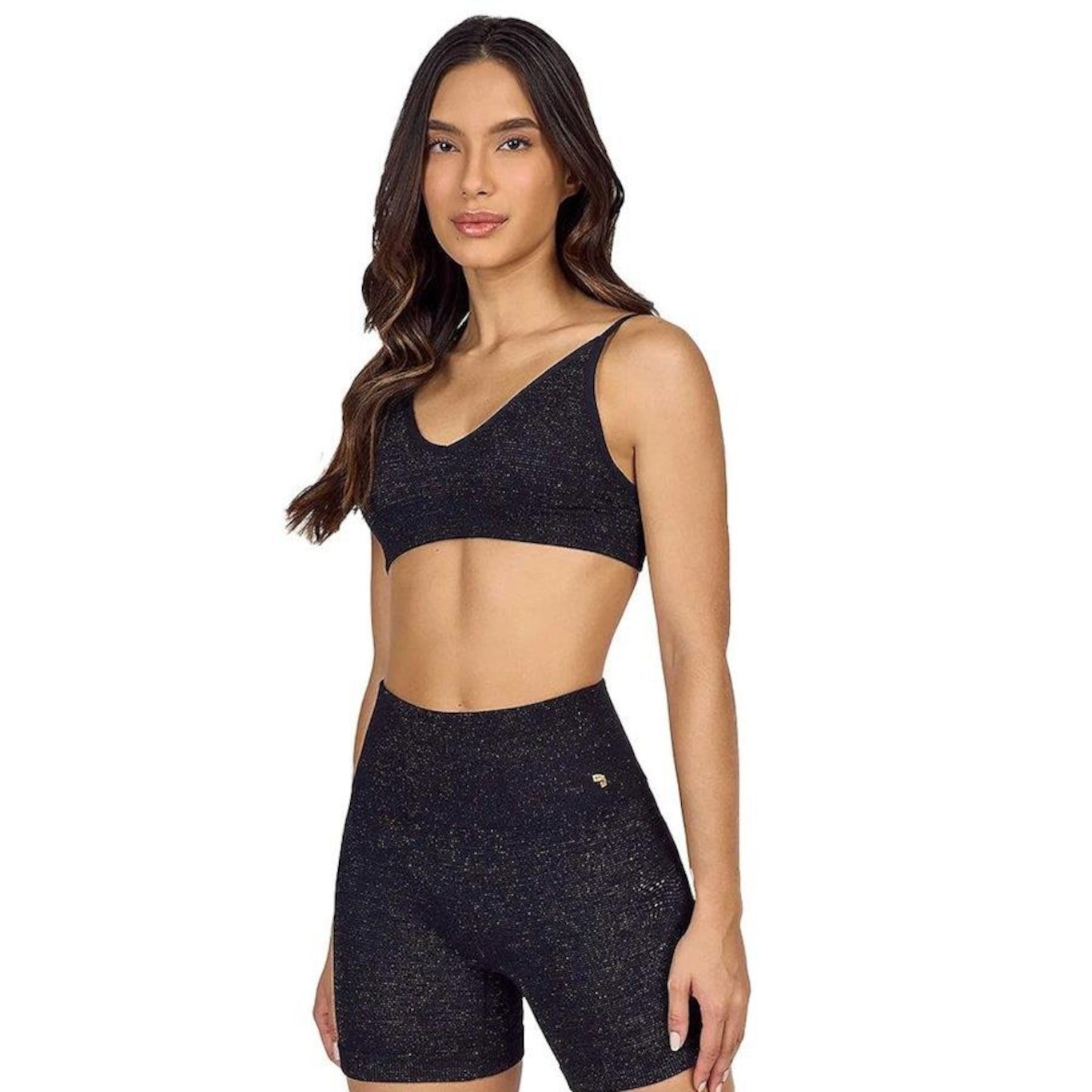 Top Fitness com Bojo Alto Giro Lurex - Feminino - Foto 1