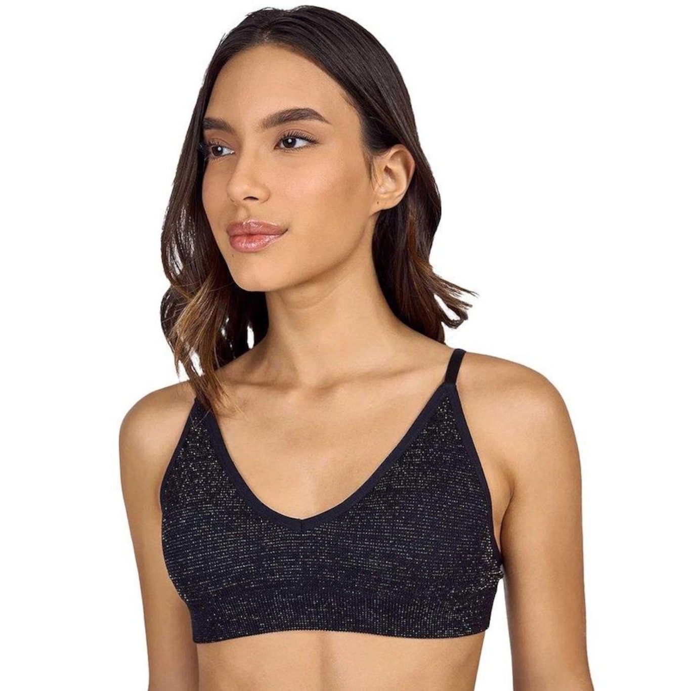 Top Fitness com Bojo Alto Giro Lurex - Feminino - Foto 3