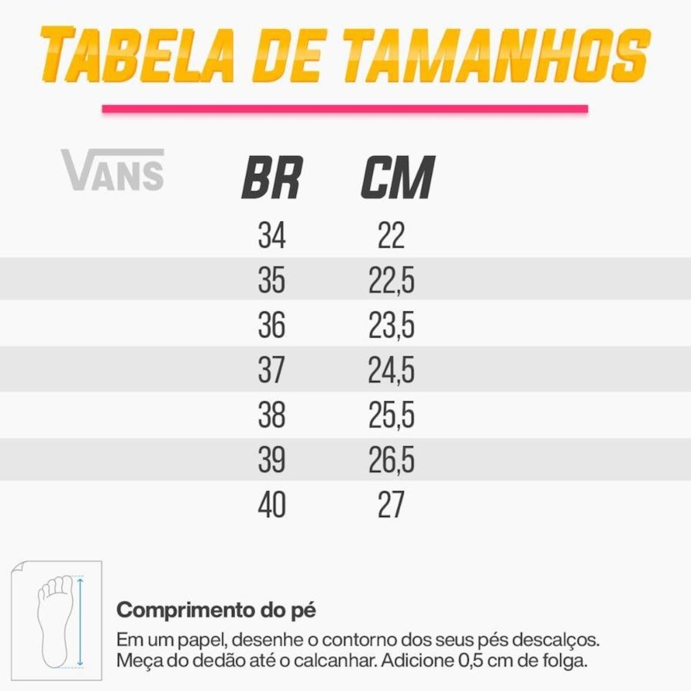 Numeracao clearance tenis vans