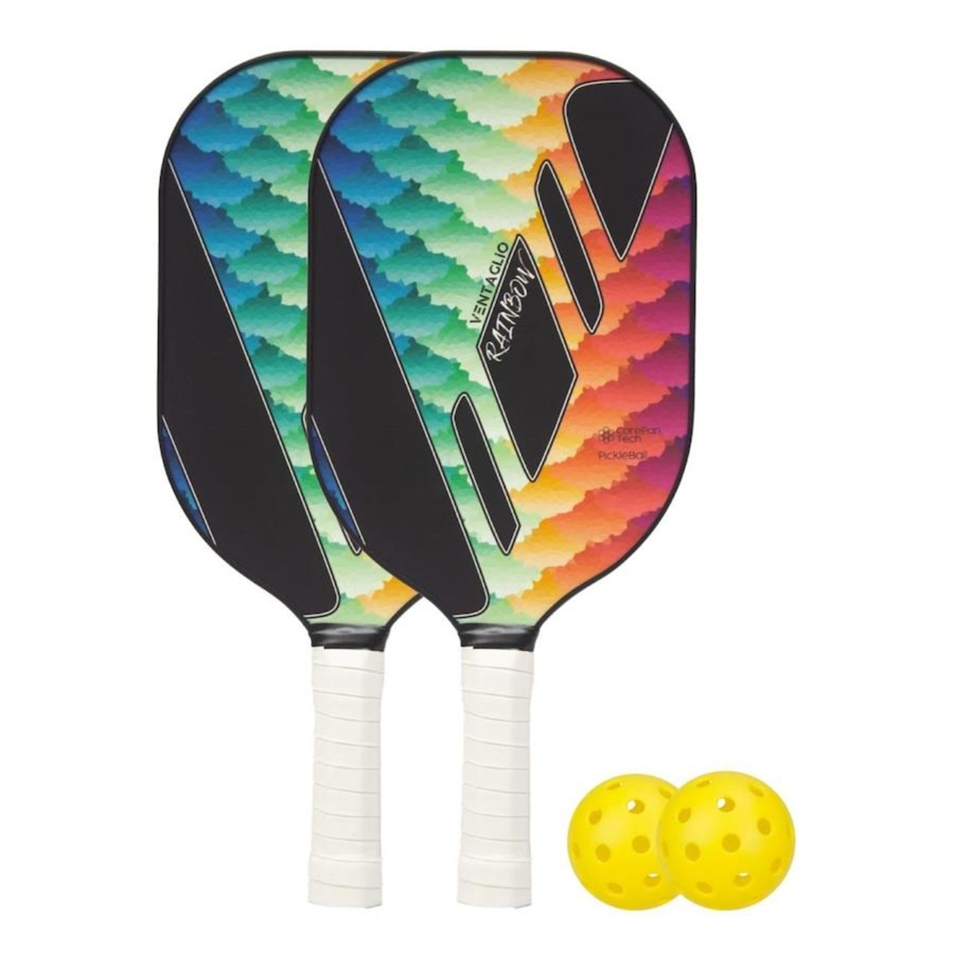 Kit Ventaglio: 2x Raquetes de Pickleball Rainbow + 2 Bolinhas - Foto 1