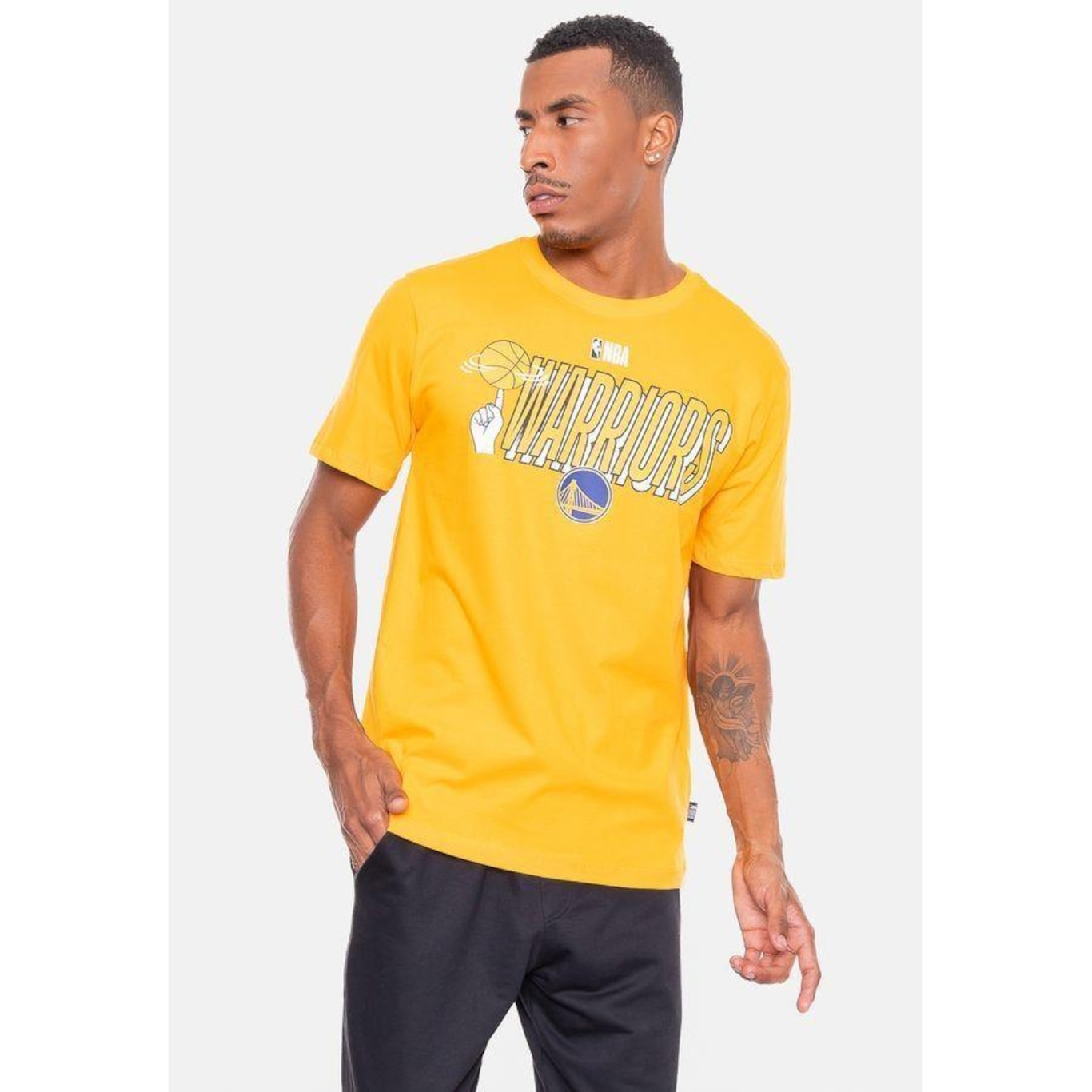 Camiseta Nba Hand On Ball Golden State Warriors Cadmium Nba - Masculina - Foto 4