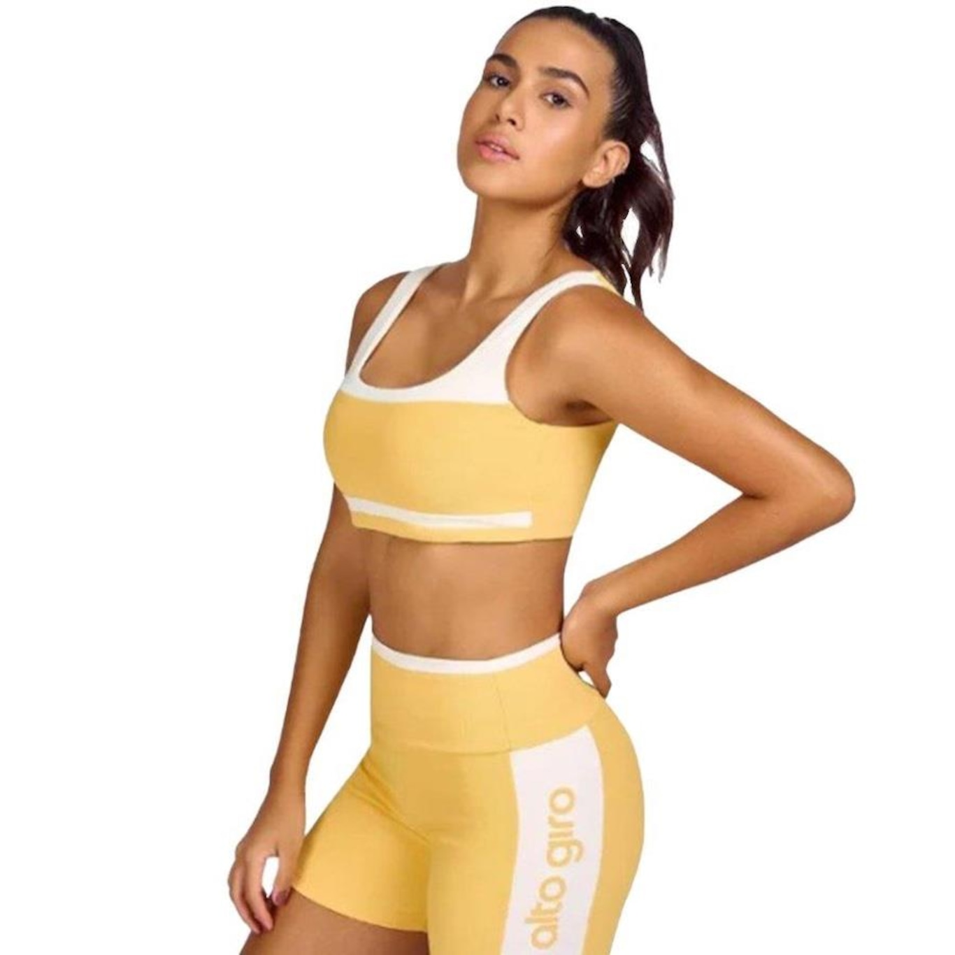 Top Fitness Alto Giro Mini Canelado - Feminino - Foto 1