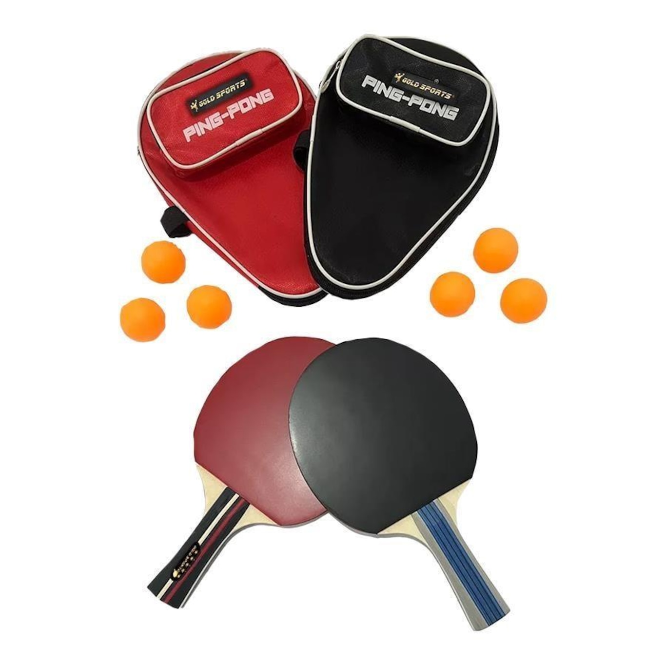 Kit de Tênis de Mesa Gold Sports War: 2 Raquete 5 Star + 6 Bolas 3Star + 2 Raqueteiras - Foto 1