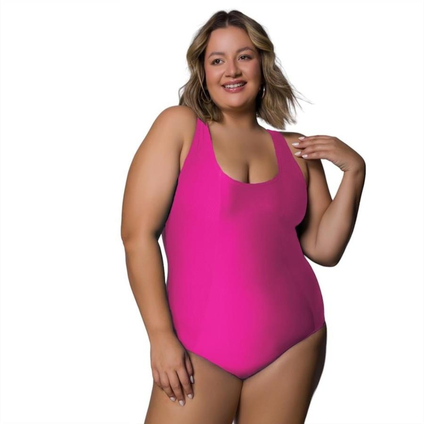 Maiô de Natação Selene Regata Básico Plus Size - Adulto - Foto 1