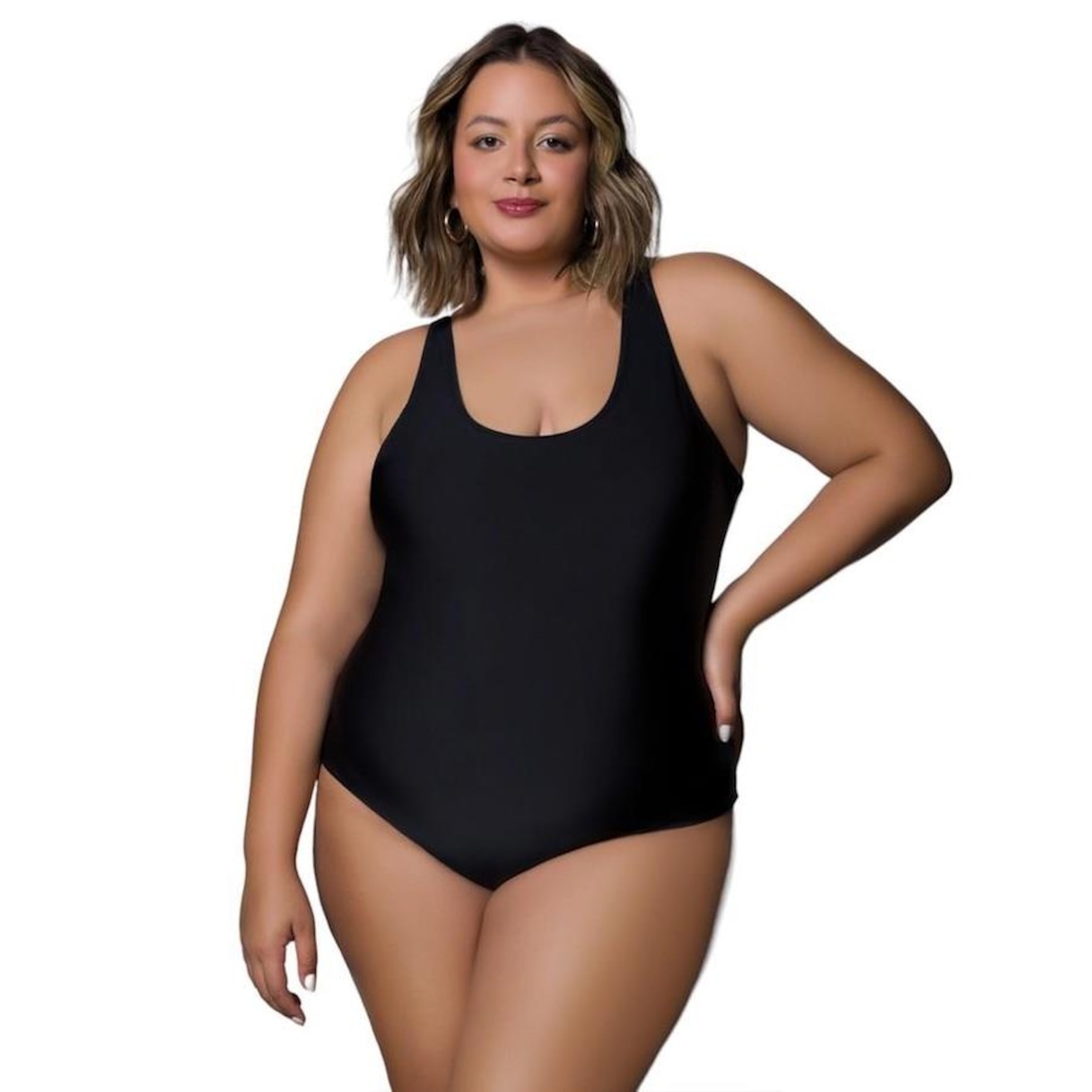 Maiô de Natação Selene Regata Básico Plus Size - Adulto - Foto 1