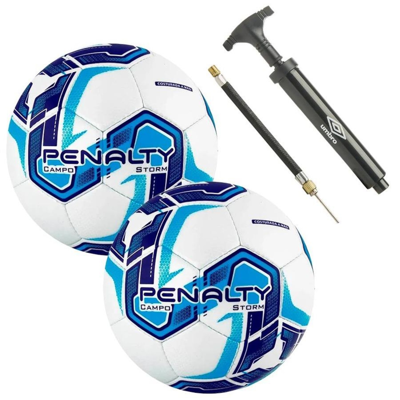 Kit Bolas Futebol de Campo Penalty Storm Xxi com 2 Unidades + Bomba Inflável Umbro - Foto 1