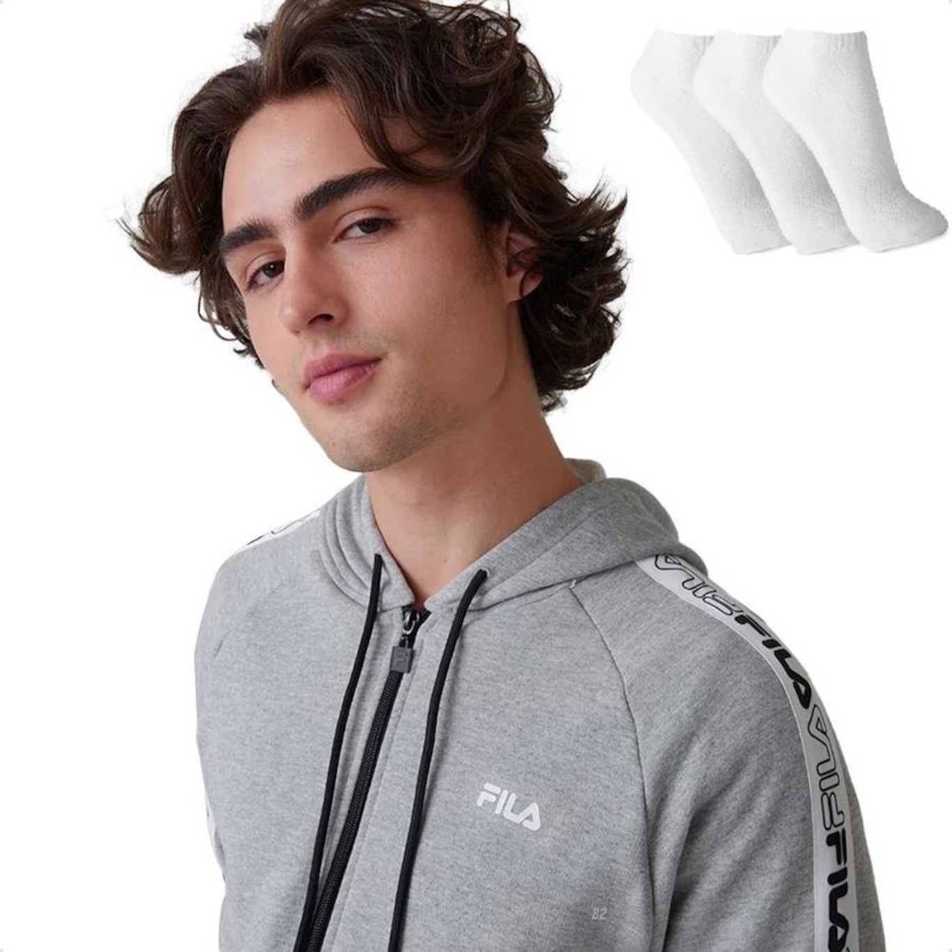 Jaqueta de Moletom com Capuz Fila Basic Tape II + 3 Pares de Meias - Masculina - Foto 1