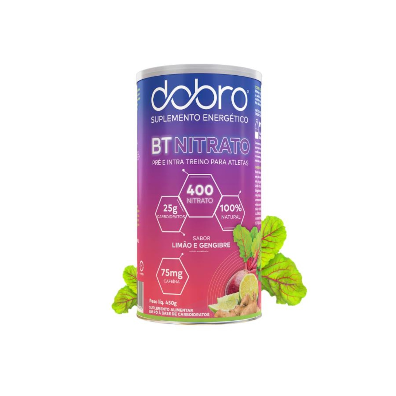 Bt Nitrato Dobro Sabor Limão e Gengibre com Cafeína - 450g - Foto 1