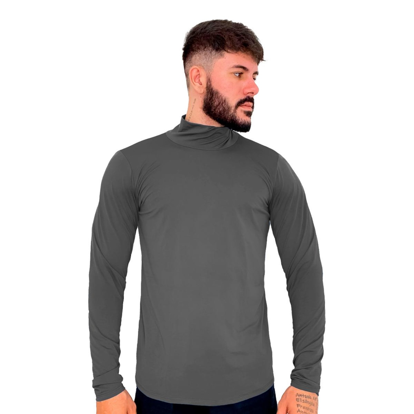 Camisa Térmica Performance Moda Gola Alta Proteção Solar Uv 50+ Blusa Segunda Pele - Masculina - Foto 2