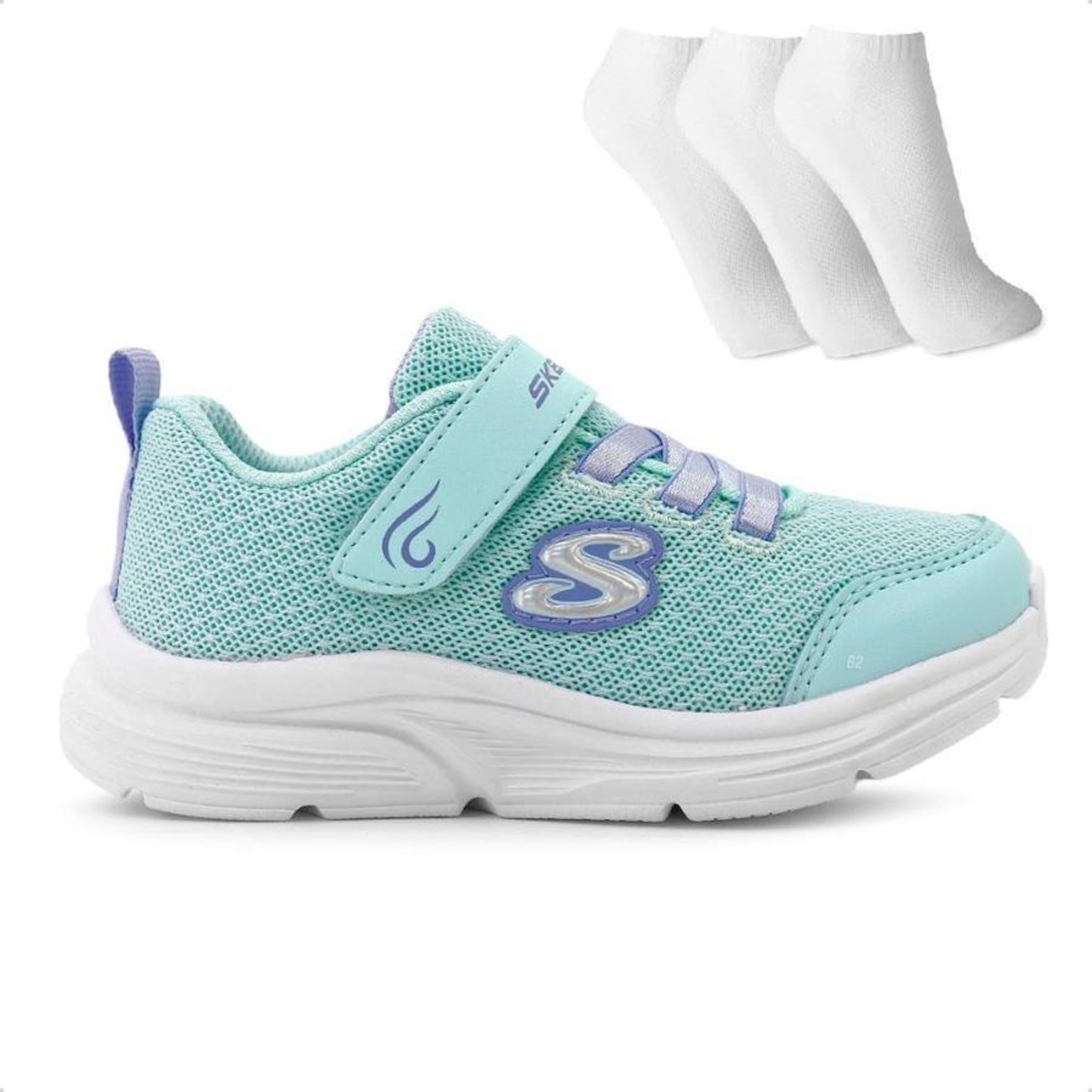 Tênis Skechers Wavy Lites Blissfully Free + 3 Pares de Meias - Infantil - Foto 1