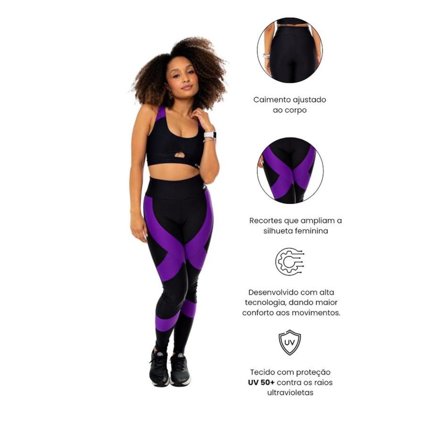 Calça Legging Hoopfit Cós Alto com Recortes - Feminina - Foto 5