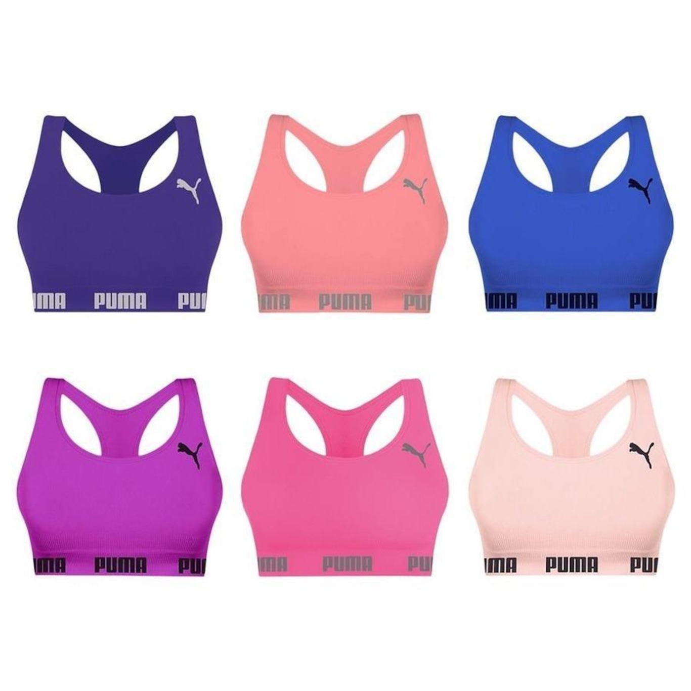 Kit Top Puma Nadador sem Costura - 6 Unidades - Feminino - Foto 1