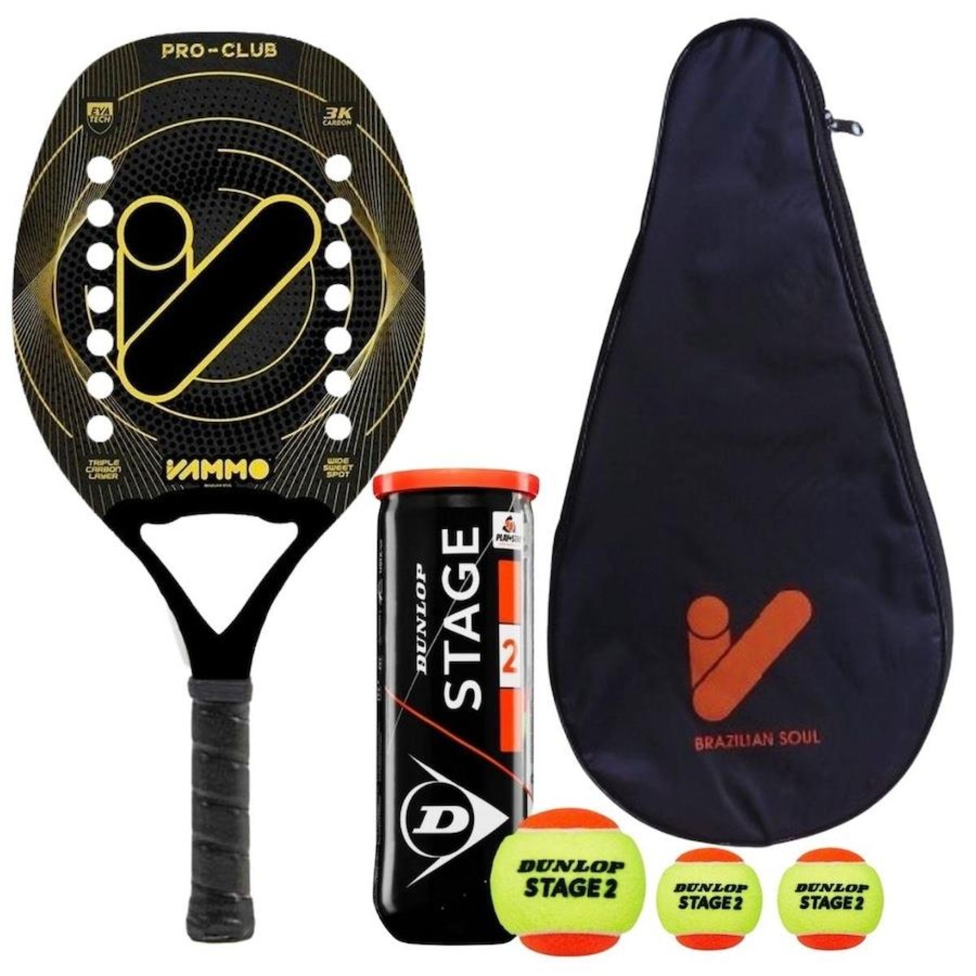 Kit Beach Tennis Raquete Vammo e Bolas Dunlop Centauro