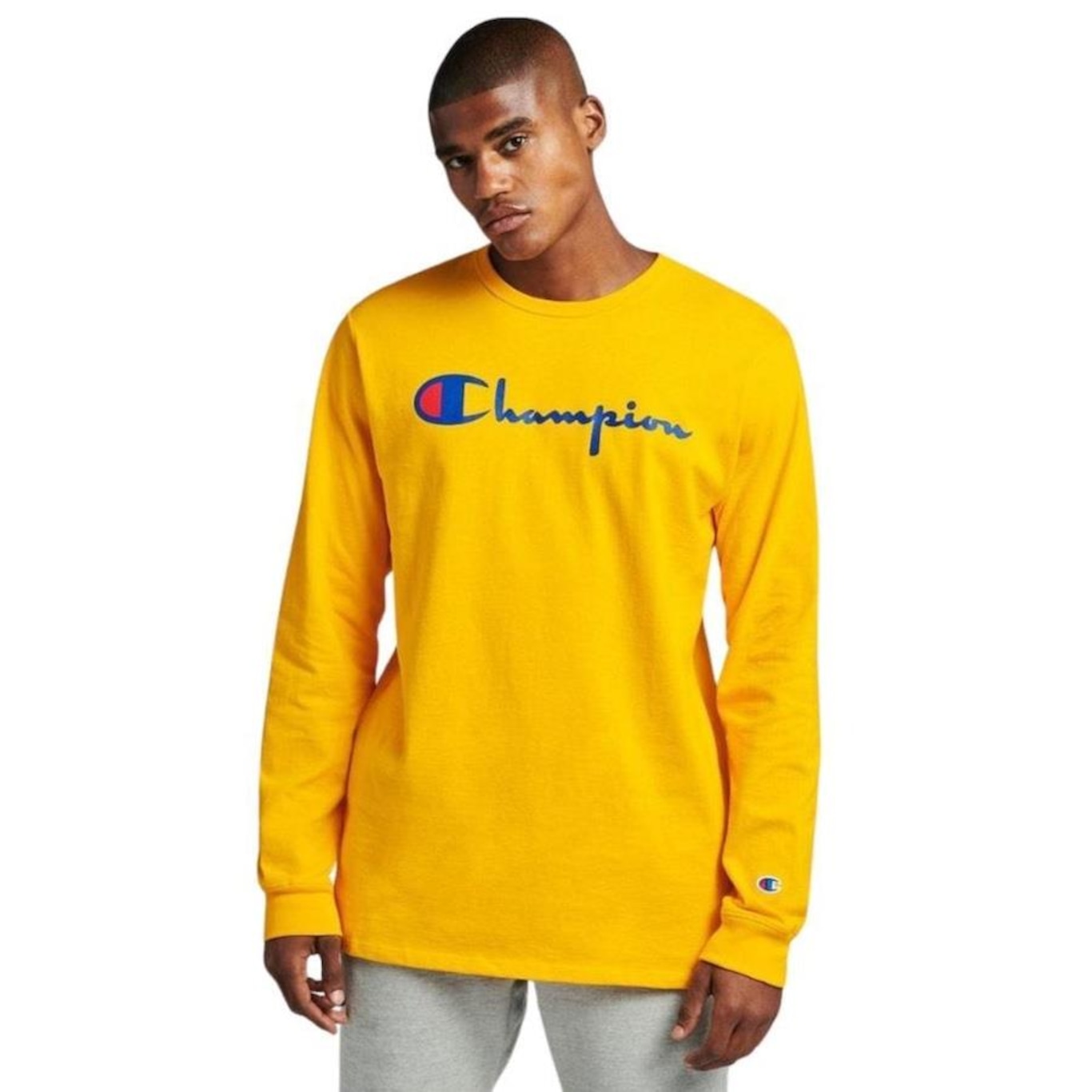 Camiseta Manga Longa Champion C Life Script Logo - Masculina - Foto 1