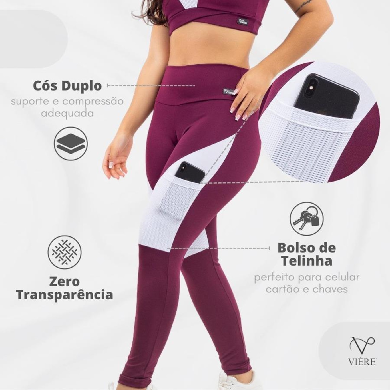 Conjunto Viére Zero Transparencia: Top Fitness + Calça Legging - Feminino - Foto 4