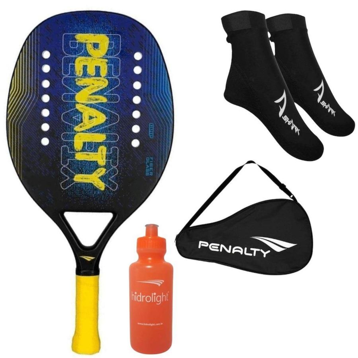 Kit de Beach Tennis: 1 Raquete Penalty Fiber Glass + 1 Capa  + 3 Bolas Dunlop Stage 2 +  1 Squeeze Brinde - Foto 1