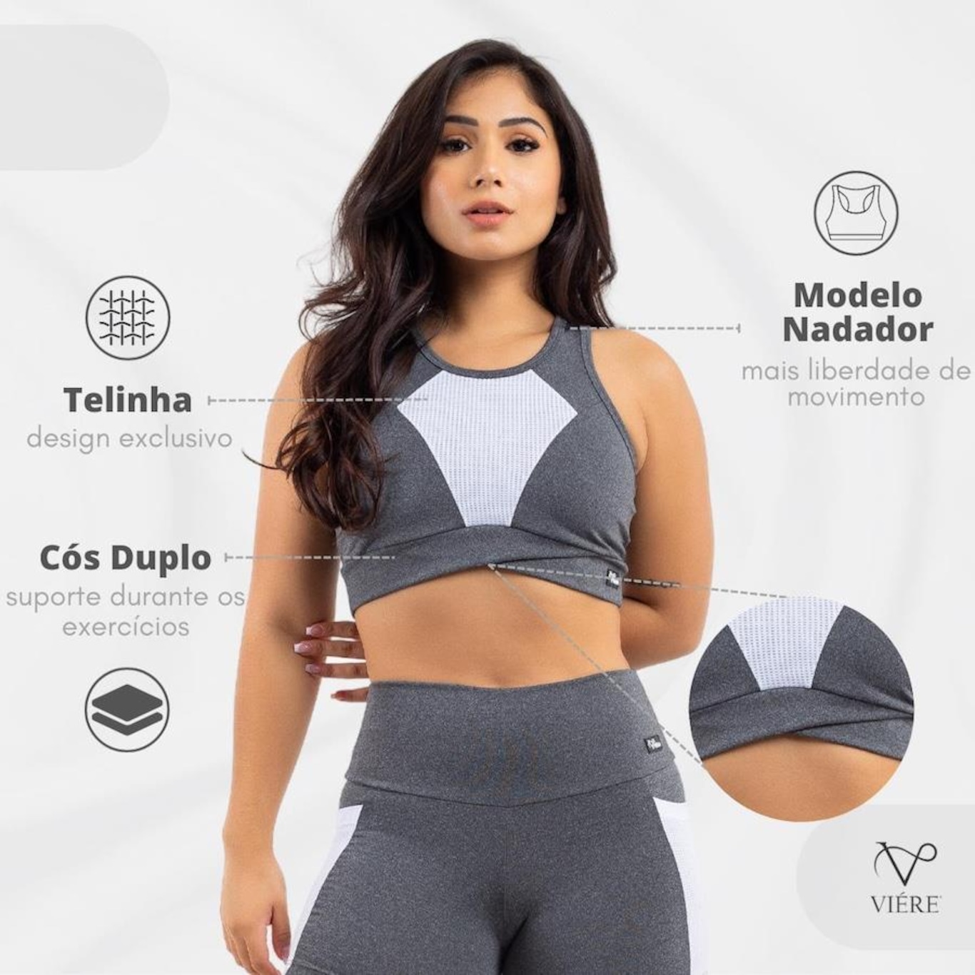 Conjunto Viére sem Transparencia: Top Fitness Nadador + Shorts Legging  - Feminino - Foto 3