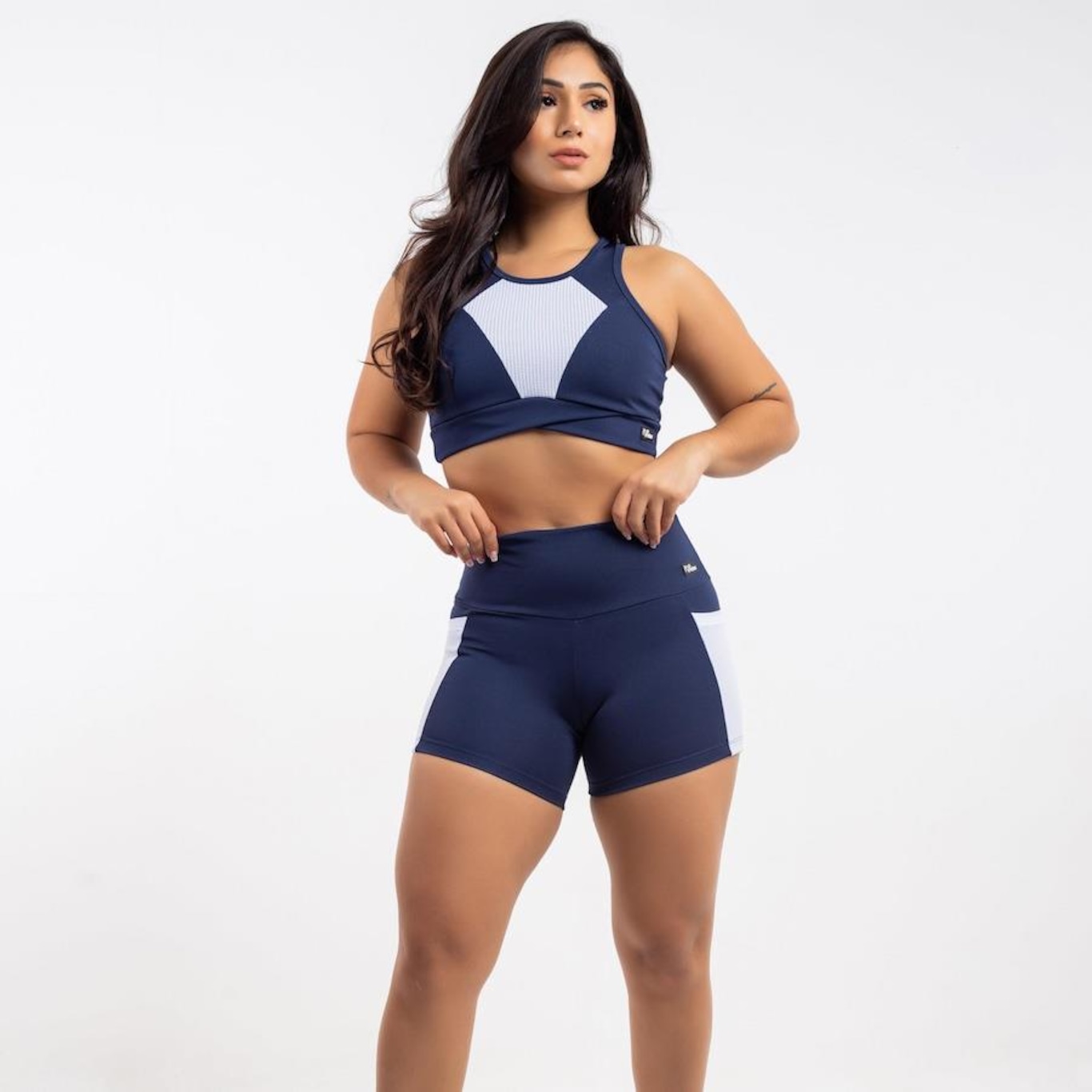 Conjunto Viére sem Transparencia: Top Fitness Nadador + Shorts Legging  - Feminino - Foto 1