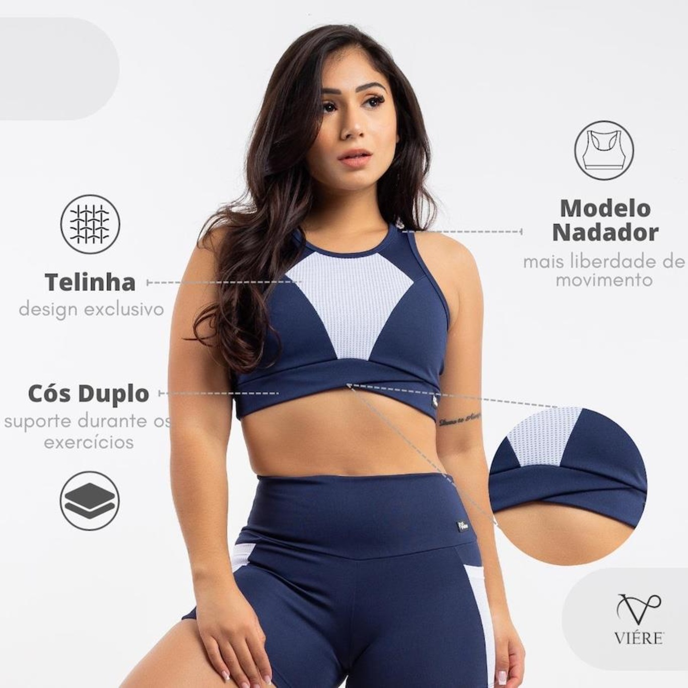 Conjunto Viére sem Transparencia: Top Fitness Nadador + Shorts Legging  - Feminino - Foto 3