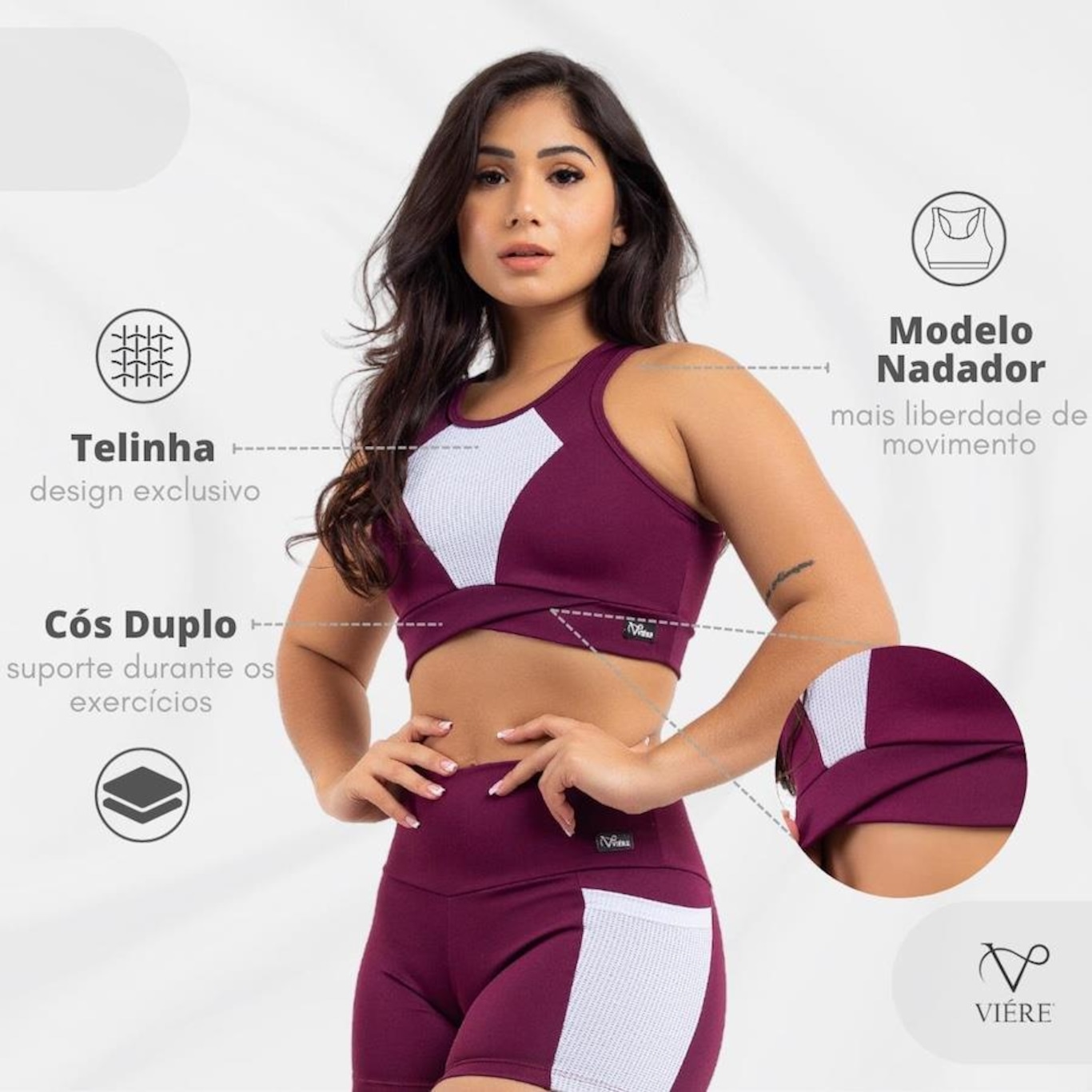 Conjunto Viére sem Transparencia: Top Fitness Nadador + Shorts Legging  - Feminino - Foto 3