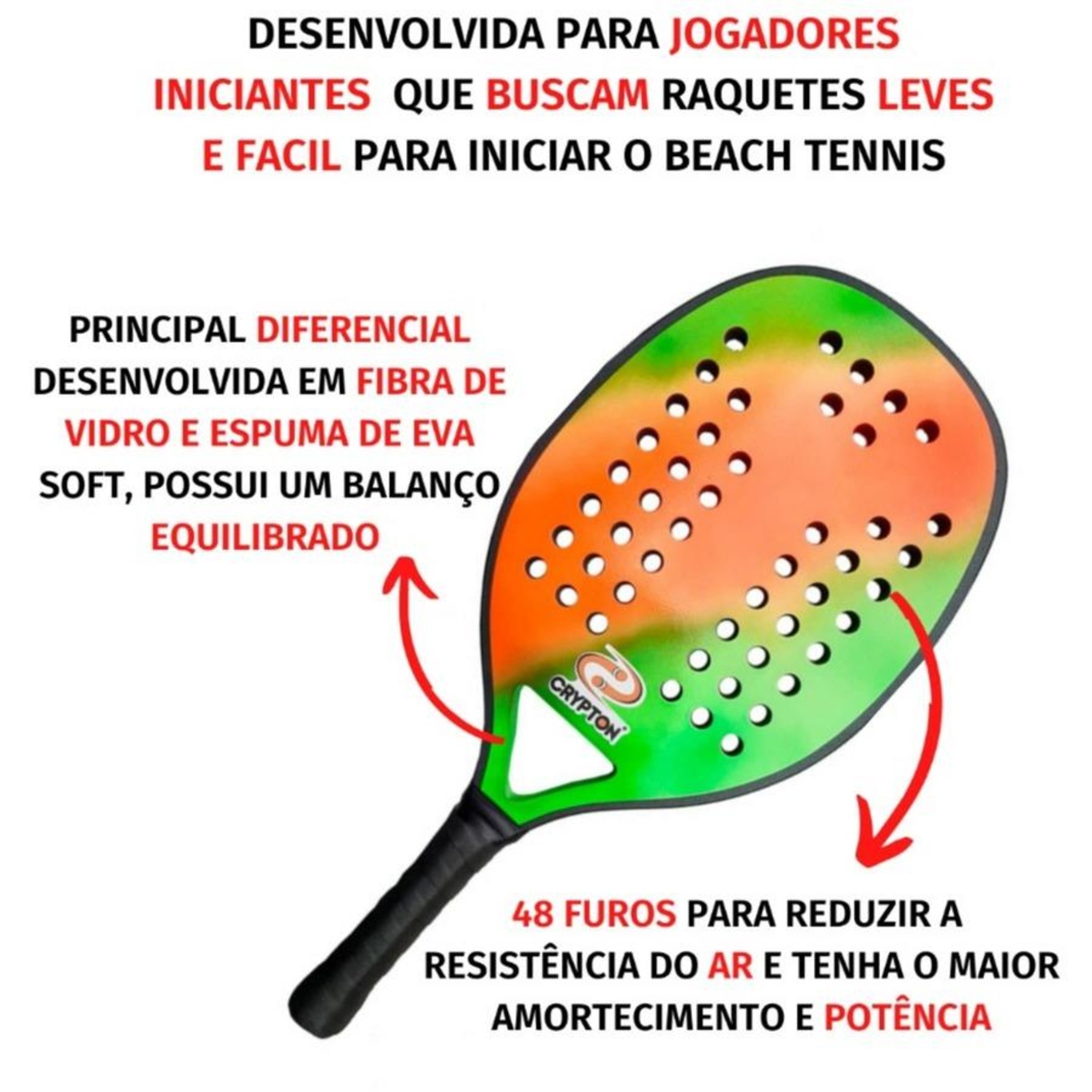 Kit Raquete de Beach Tennis Crypton + Bola de Beach Tennis Dunlop Stage 2 - Foto 2