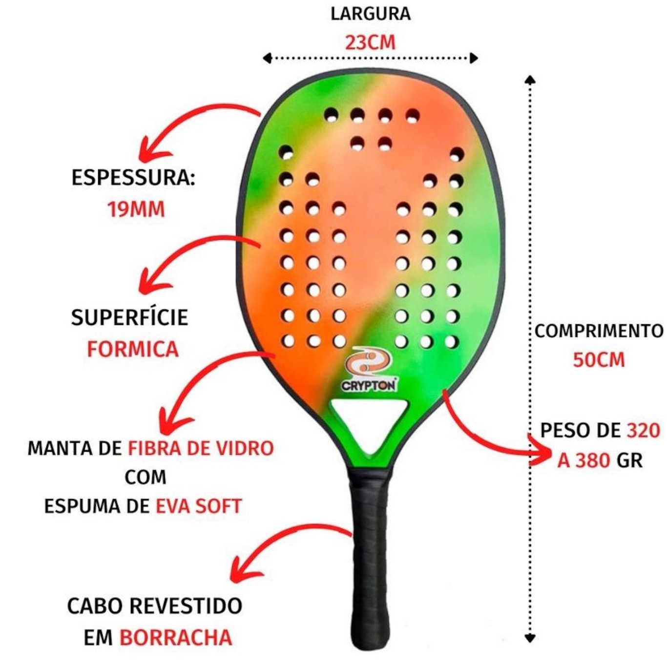 Kit Raquete de Beach Tennis Crypton + Bola de Beach Tennis Dunlop Stage 2 - Foto 3