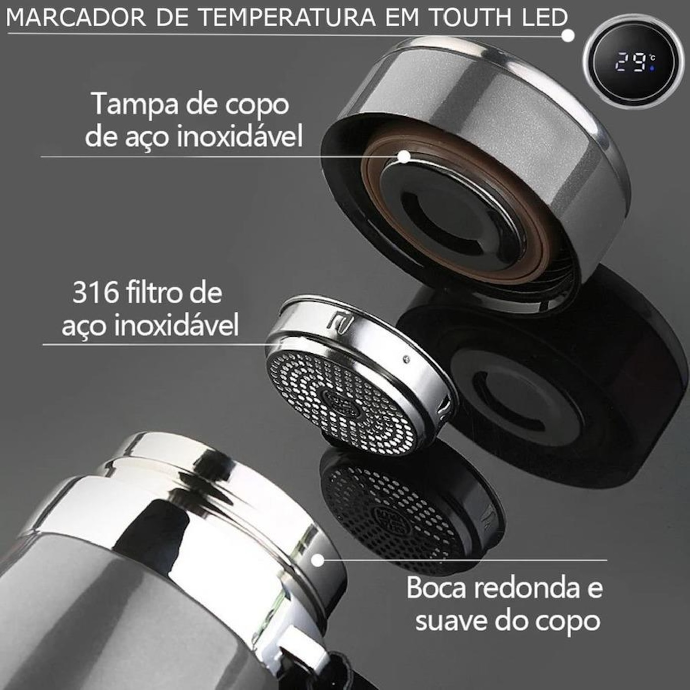 Garrafa Térmica Gold Sports em Aço Inoxidável 316 com Infusor - 800ml - Foto 2