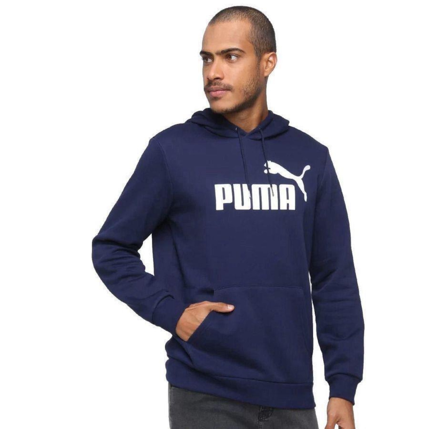 Blusão de Moletom Puma Ess Big Logo Hoodie Fl - Masculino - Foto 3