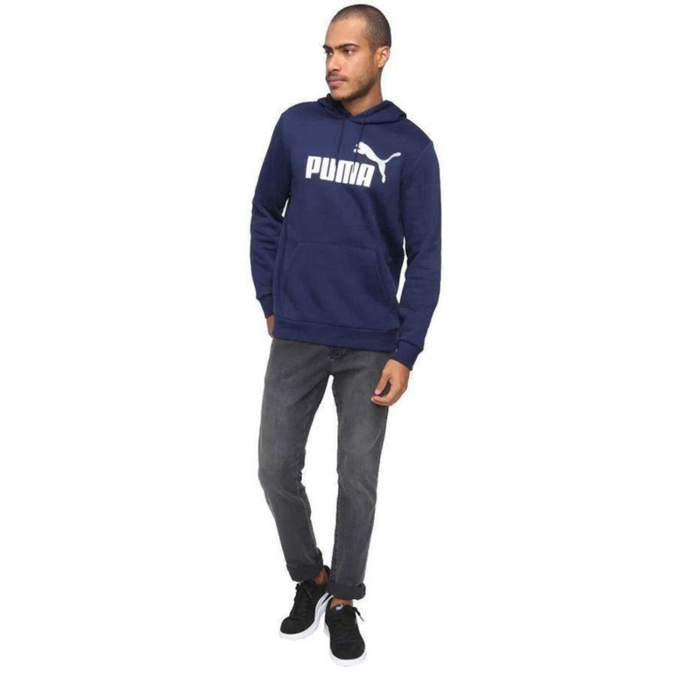 Blusão de Moletom Puma Ess Big Logo Hoodie Fl - Masculino - Foto 6