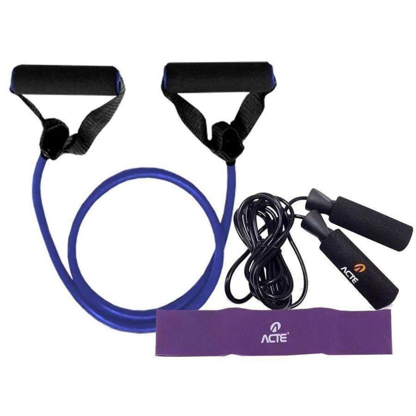 Kit Fitness Acte Sports: Corda + Extensor + Faixa Elástica Bt Addicted Medio Kit-Btm - Foto 1