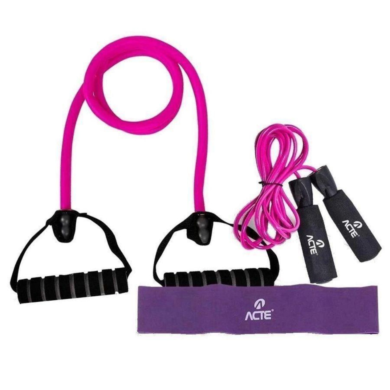 Kit Fitness Acte Sports: Corda + Extensor + Faixa Elástica Bt Addicted Medio Kit-Btp - Foto 1