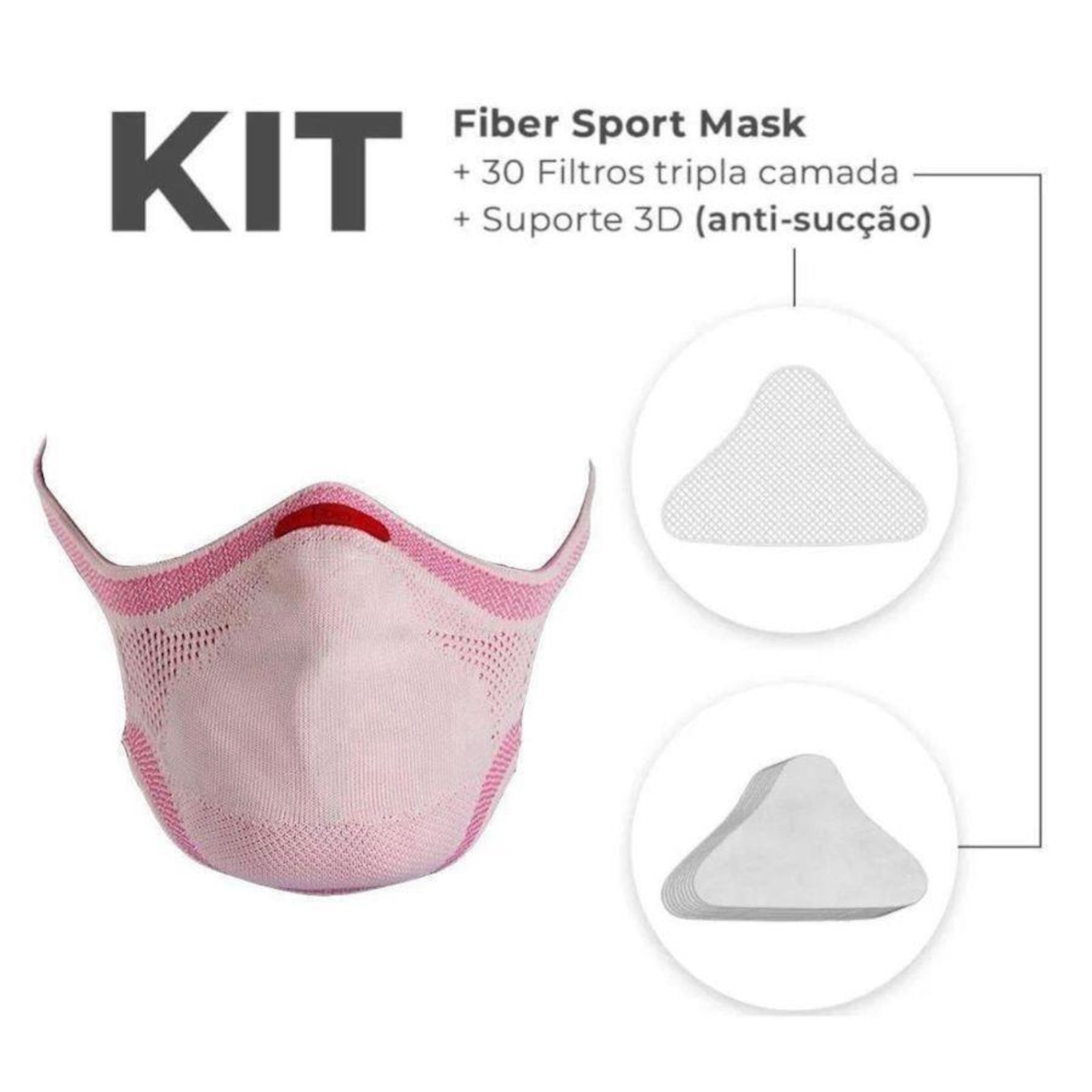 Kit Máscara Fiber: 1 Máscara + 30 Filtros + 1 Suporte Knit Sport - Adulto - Foto 1