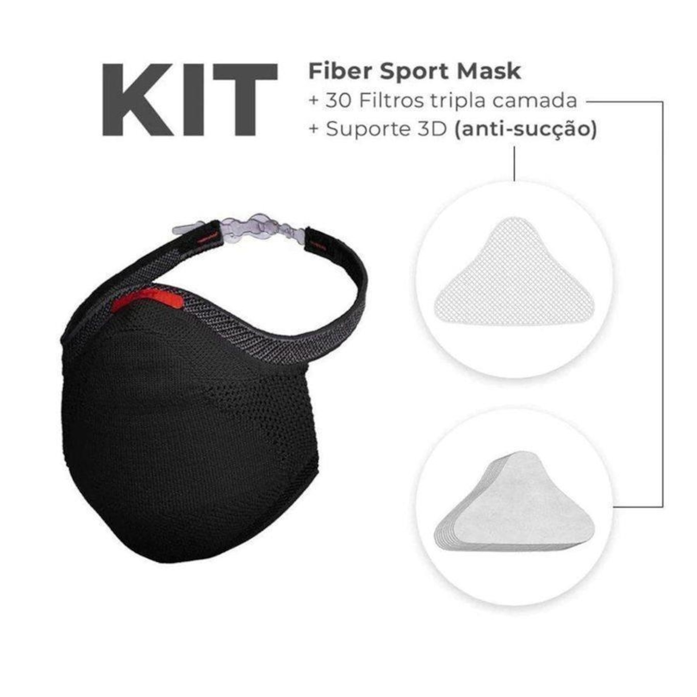 Kit Máscara Fiber: 1 Máscara + 30 Filtros + 1 Suporte Knit Sport - Adulto - Foto 5