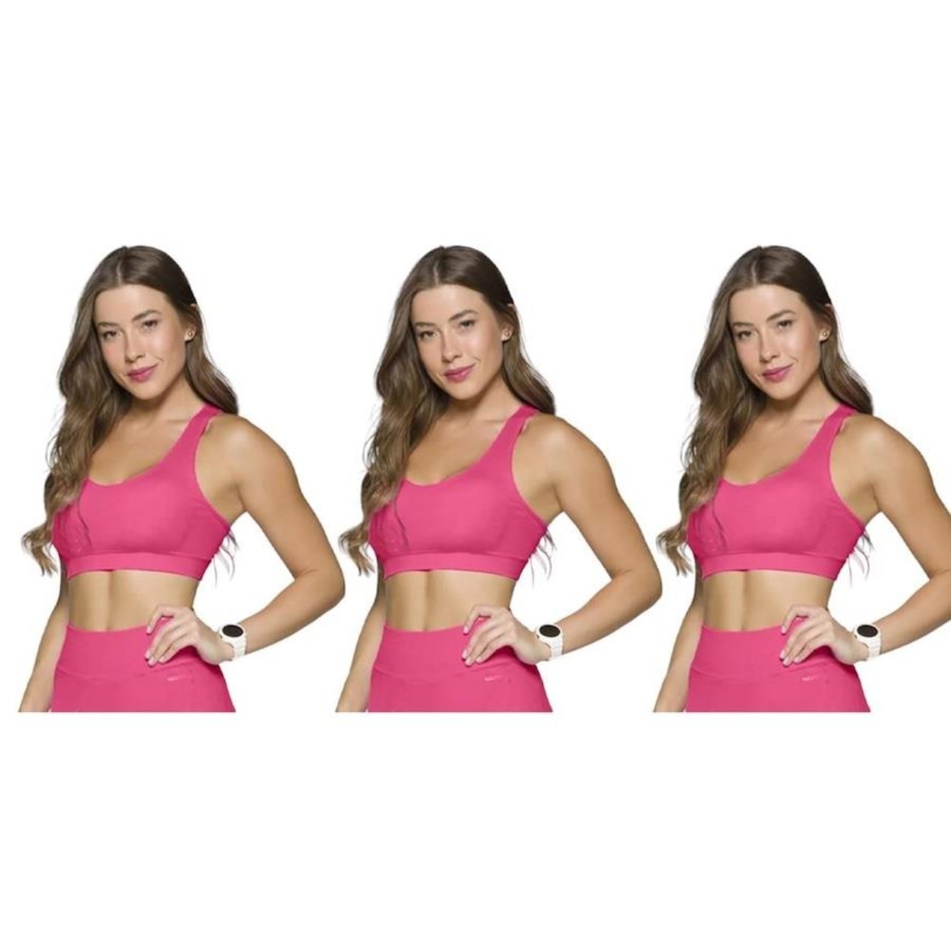 Kit Tops Fitness Selene Canelado sem Costura - Feminino - 3 unidades - Foto 1