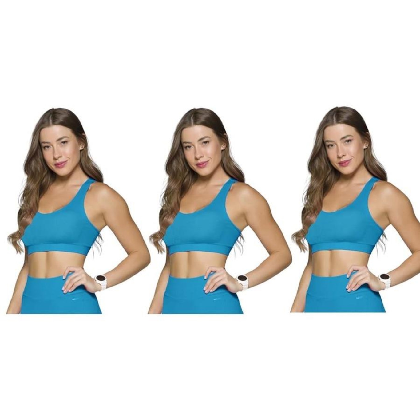 Kit Tops Fitness Selene Canelado sem Costura - Feminino - 3 unidades - Foto 1