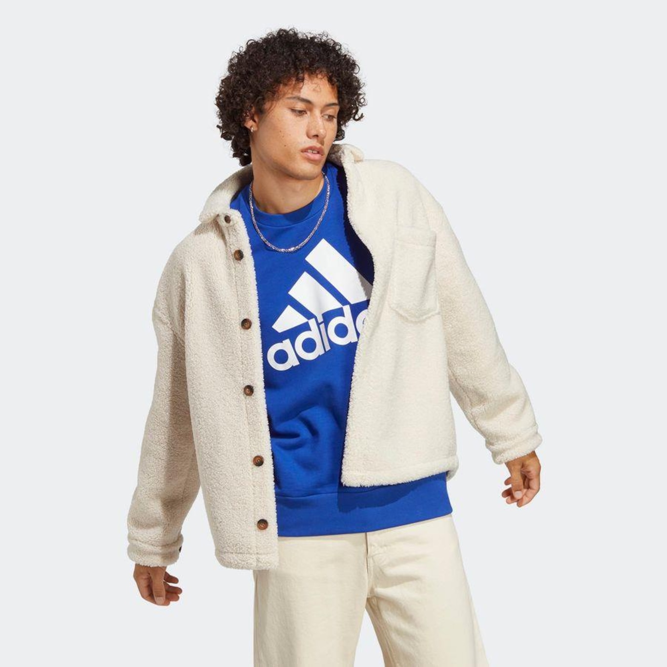 Blusão de Moletinho sem Capuz adidas Essentials Big Logo - Masculino - Foto 5