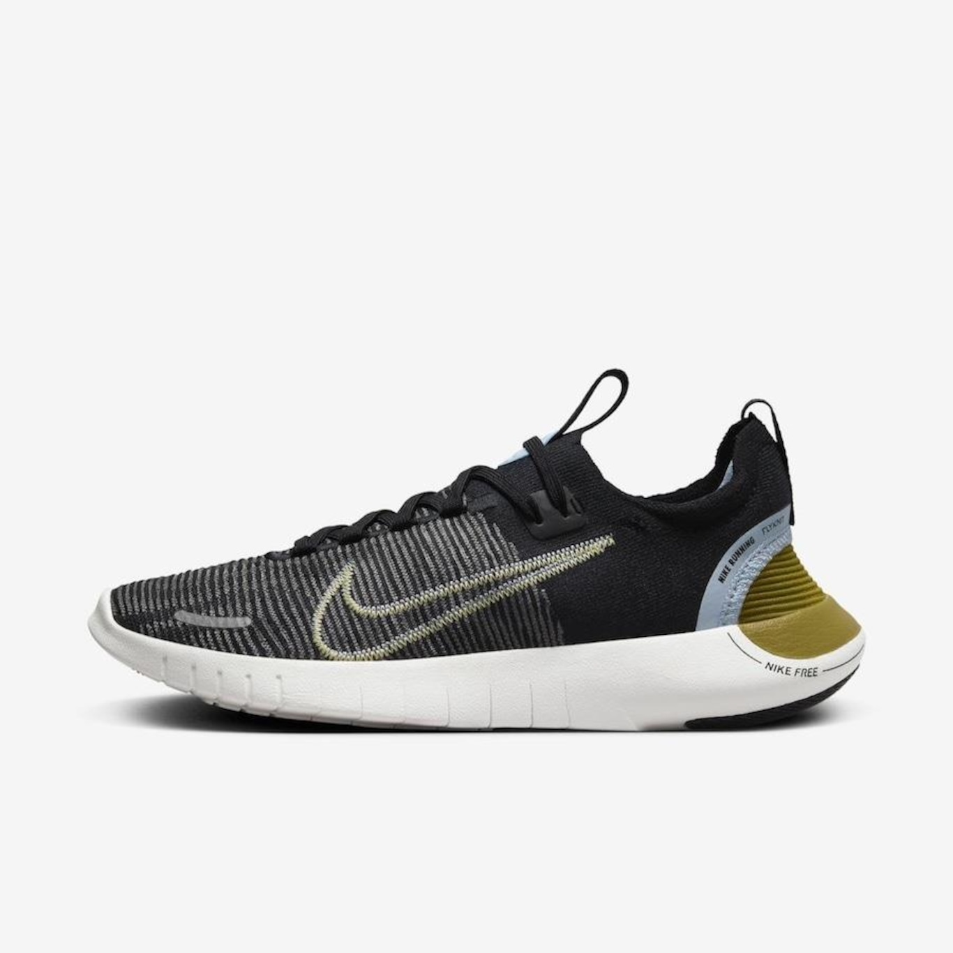 Nike free rn black sales and gold