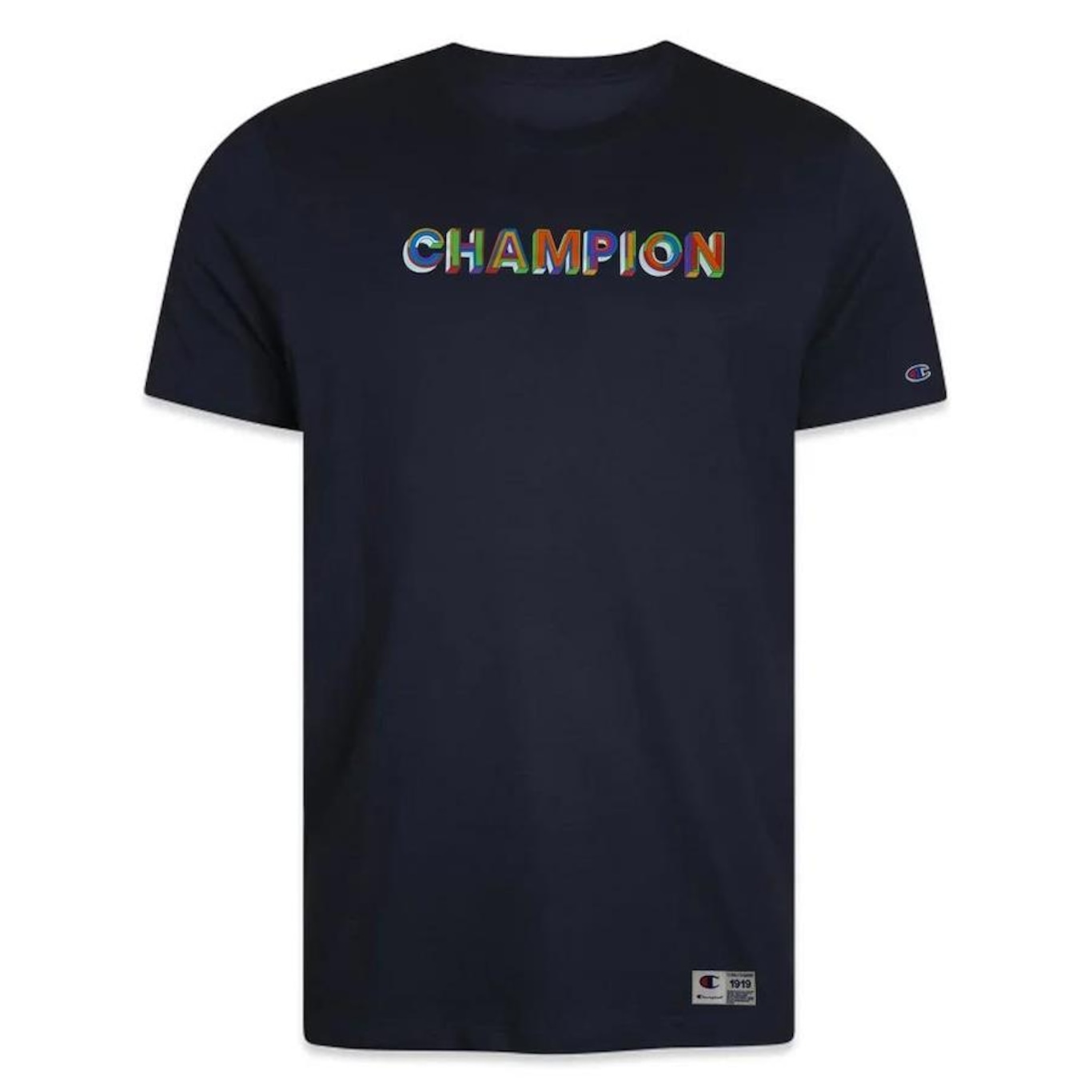 Camiseta Manga Curta Champion Malhão C Colorblock Preto - Foto 1