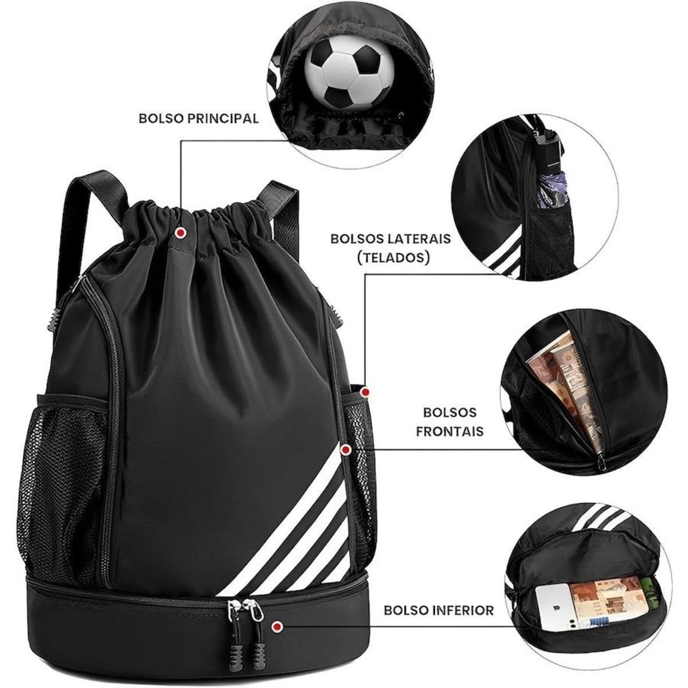 Mochila Bolsa Saco Red Place Esportiva Impermeável Anti Roubo - Foto 4