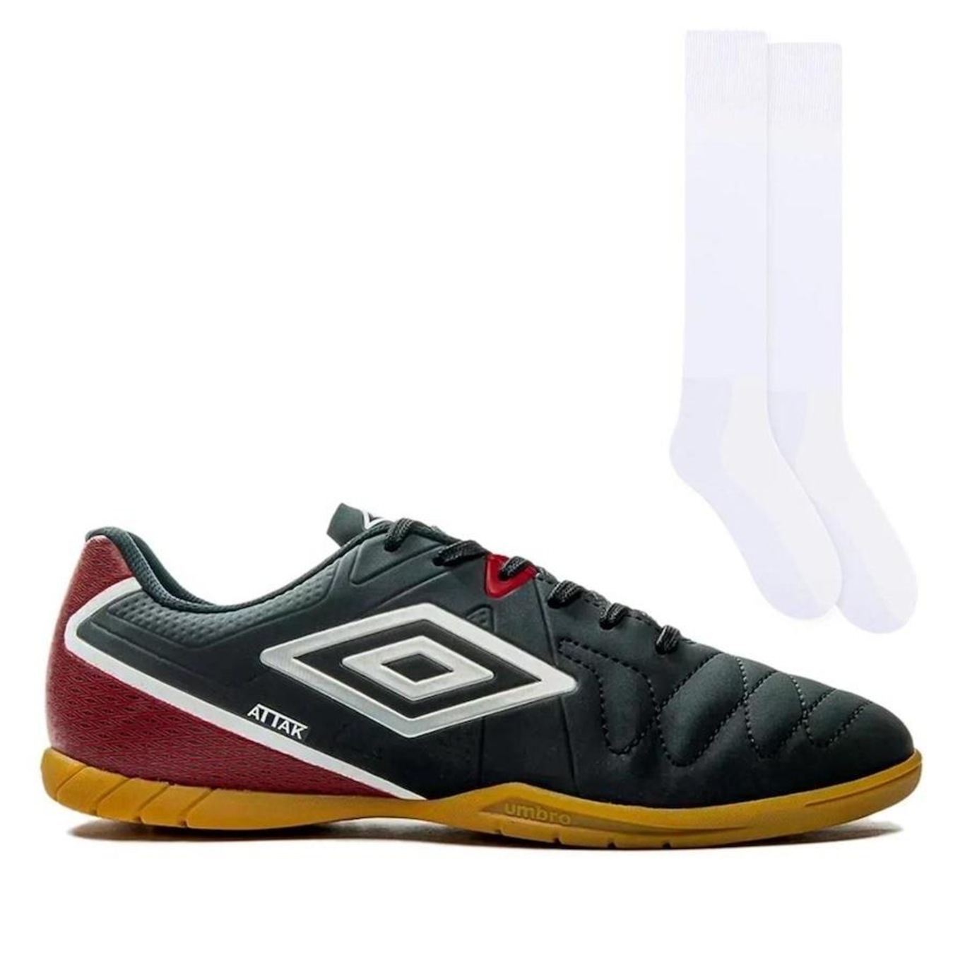 Chuteira Futsal Umbro Attak Eternal + Par de Meiões Color Sports - Adulto - Foto 1