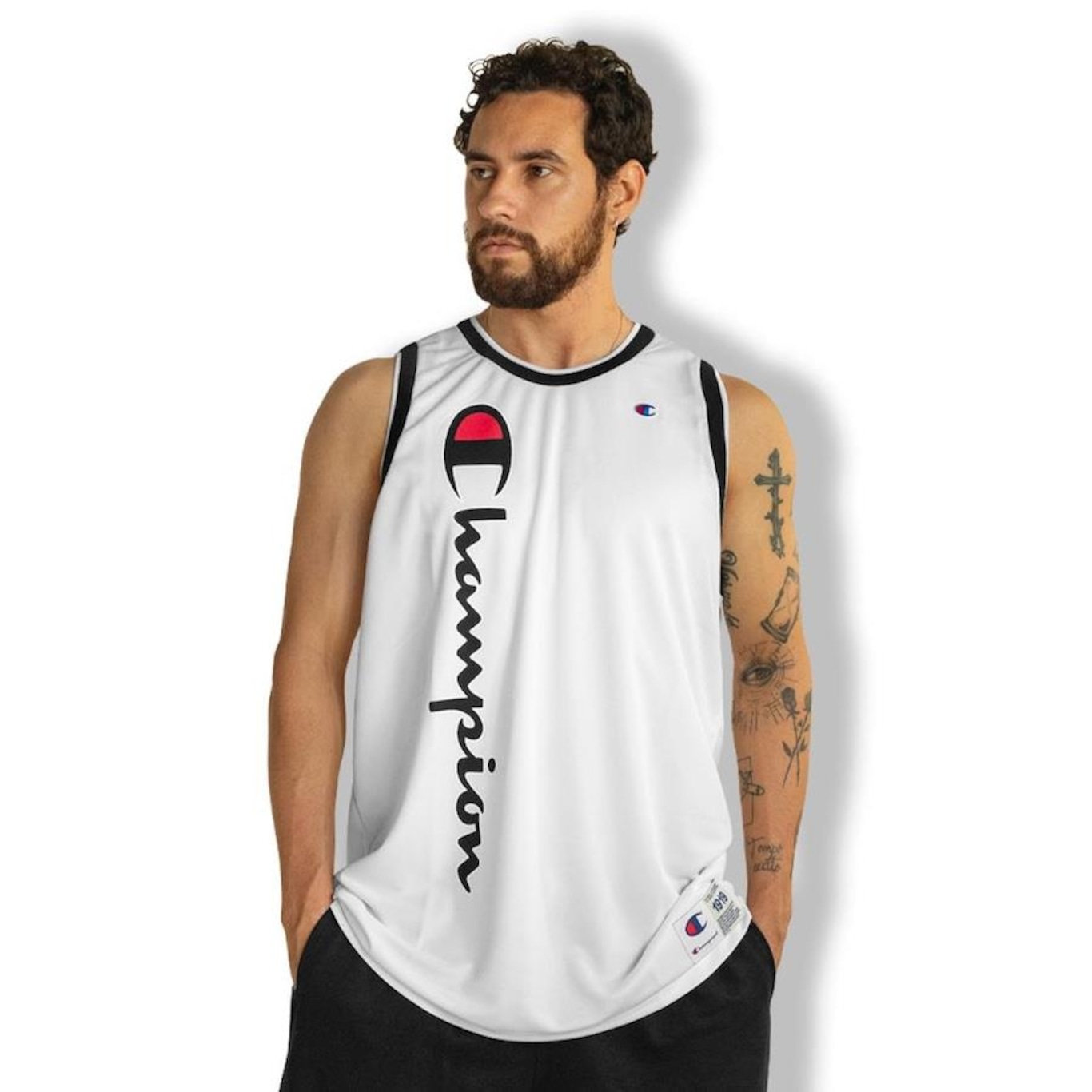 Camiseta Regata Champion Basket Script Street White - Foto 1