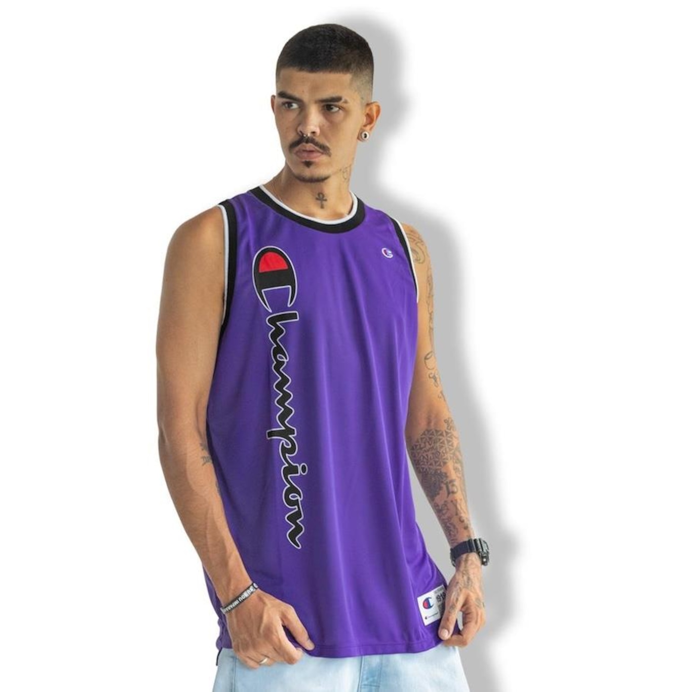 Camiseta Regata Champion Basket Script Street Purple Crush - Foto 1